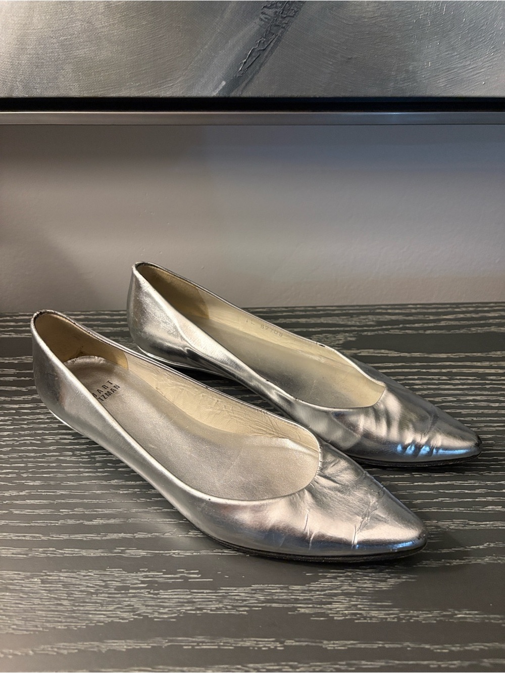 Stuart Weitzman Metallic Silver Pointed Ballet Flats